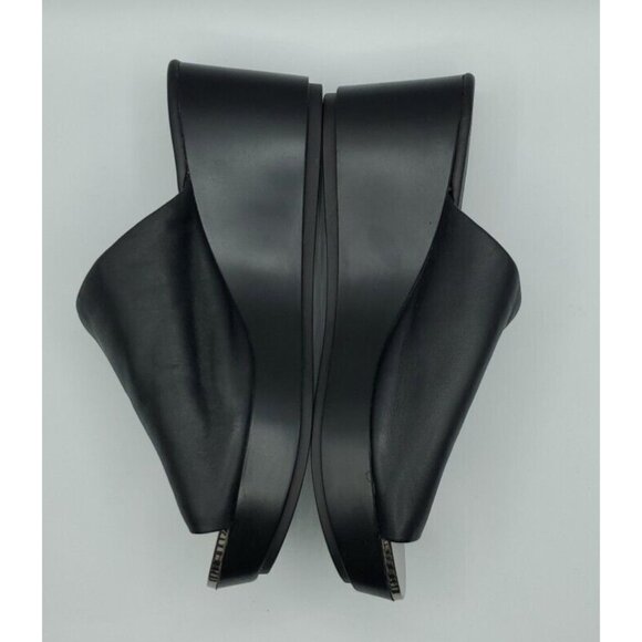 Karl Lagerfeld 'Lyric' 38.5 Black Leather Slide Wedge Platform 8 Sandals NWOB - Picture 7 of 14